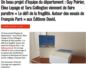 Article François Paré 2020